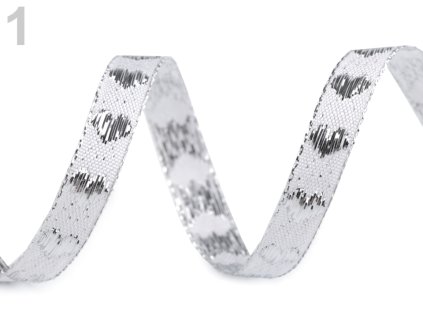 Stuha srdce s lurexem 10 mm - stříbrná (11,5m)