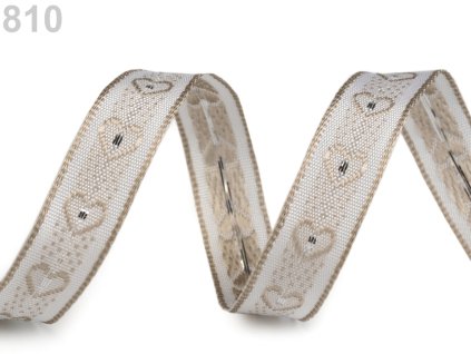 Stuha srdce s drátem š. 15 mm - bílá (9m)