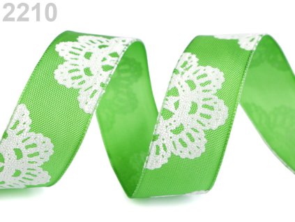 Stuha se vzorema a drátem šíře 25 mm - zelená (9m)