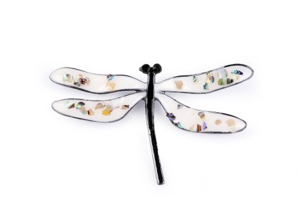 Brož vážka zdobená perleťovými vločkami (Balení 1 ks, Varianta 1 bílá antracit)