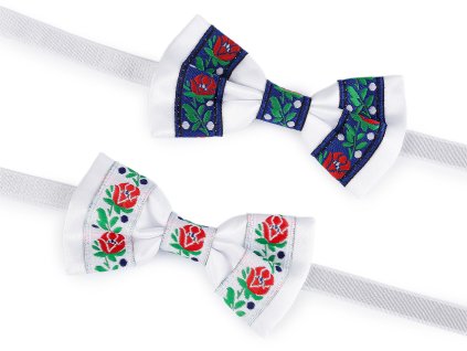 Saténový motýlek folklor hand made, délka 9 cm (Balení 1 ks, Varianta 1 bílá bílá)