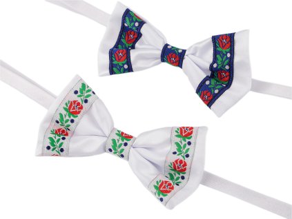 Saténový motýlek folklor hand made, délka 12 cm (Balení 1 ks, Varianta 1 bílá modrá)