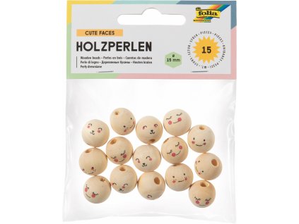 33177 koralky drevene obliceje 15 ks 15 mm