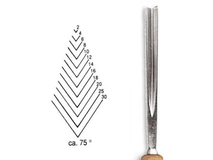 Dláto Stubai tvaru V 75° 5539 – šířka 2mm (Barva šířka 2mm)