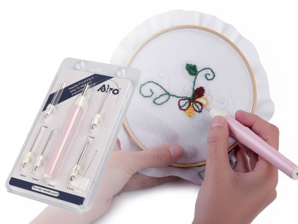 Dutá jehla / vyšívací pero - sada na vyšívání AIRO (Balení 1 sada, Varianta růžová nejsv.)