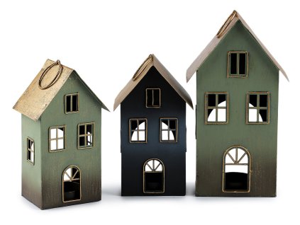 Kovový domeček na svíčku (Balení 1 ks, Varianta 1 zelená pastelová sv. zlatá)