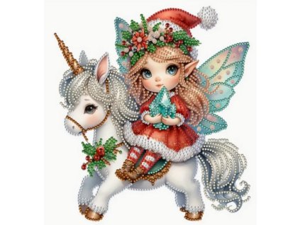 30177 diamantovy obrazek na platne 23 x 30 cm vanocni vila s jednorozcem