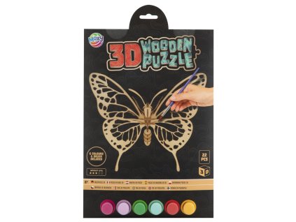 30489 drevene 3d puzzle 22 dilku 6 ks akrylovych barev motyl
