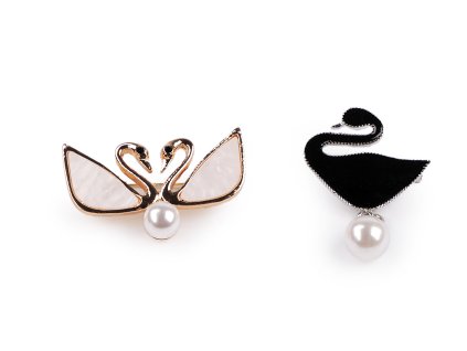 Brož s perlou labuť (Balení 1 ks, Varianta 1 bílá zlatá)