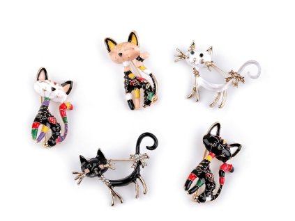 Brož kočka (Balení 1 ks, Varianta 4 černá broušené kamínky)