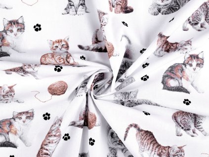 Bavlněná látka / plátno kočky (Balení 1 m, Varianta 1 (22080-1) bílá)