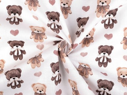 Bavlněná látka / plátno medvídek (Balení 1 m, Varianta (147) bílá)