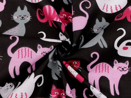 Bavlněná látka / plátno kočky (Balení 1 m, Varianta 1 (209) černá růžová)