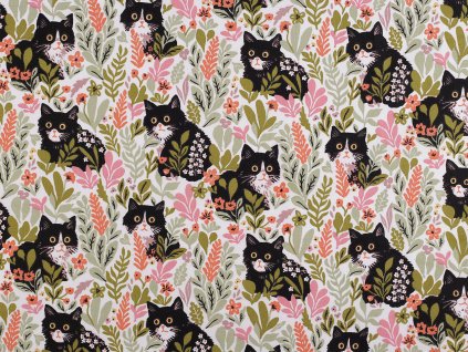 Bavlněná látka / plátno kočky (Balení 1 m, Varianta 1 zelená sv.)