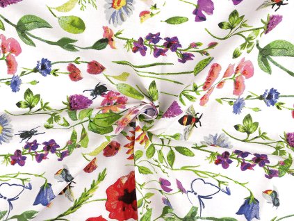 Bavlněná látka / plátno luční květy šíře 220 cm (Balení 1 m, Varianta bílá)