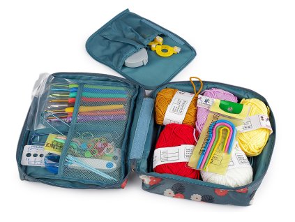 Sada háčků a pomůcek na háčkování v pouzdře (Balení 1 sada, Varianta modrošedá)