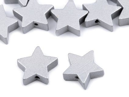 Dřevěné korálky hvězda metalické Ø19 mm (Balení 20 ks, Varianta 1 stříbrná)