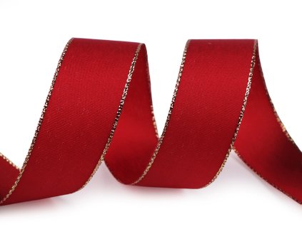 Stuha taftová šíře 25 mm s lurexem (Balení 10 m, Varianta 643 červená šarlatová zlatá)