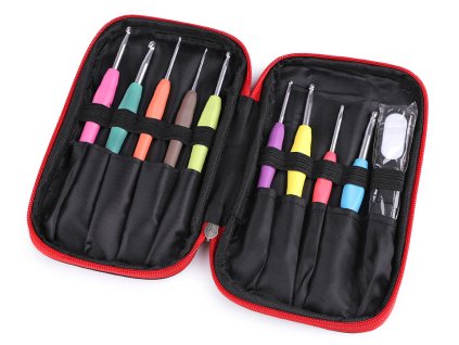 Sada háčků se silikonovou rukojetí a pomůcek na háčkování v pouzdře (Balení 1 sada, Varianta černá)