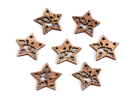 Dřevěná vločka, hvězda, zvonek (Balení 10 ks, Varianta 1 hnědá přírodní vločka)