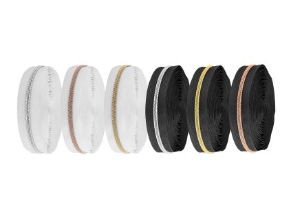 Zip spirálový No 5 s metalickými zoubky metráž (Balení 1 m, Varianta 3 (322) černá stříbrná)