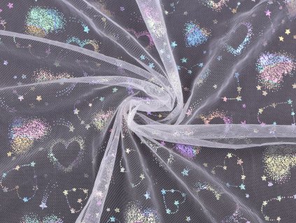 Tyl s AB hologramem srdce (Balení 1 m, Varianta 1 bílá)