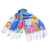 Šátek / šála s třásněmi malované květy 70x175 cm (Balení 1 ks, Varianta 2 modrá jemná)