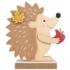 Dřevěná dekorace ježek s nakousnutým jablkem 13 cm