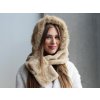 Kožešinová čepice "2v1" šála, kapuce (Balení 1 ks, Varianta 1 béžová světlá)