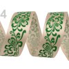 Atlasová stuha s ornamrntem šíře 25 mm - zelená