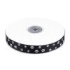 Rypsová stuha / popruh šíře 15 mm potisk tlapky - černá