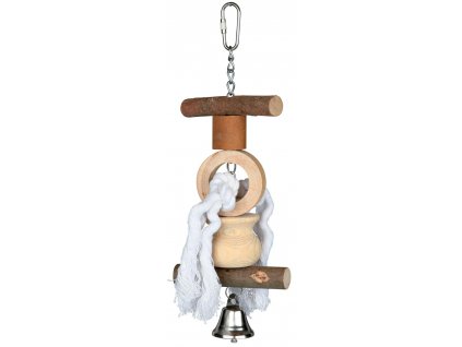 Trixie hračka závěsná Living Toy dřevo&provaz&zvonek 20 cm