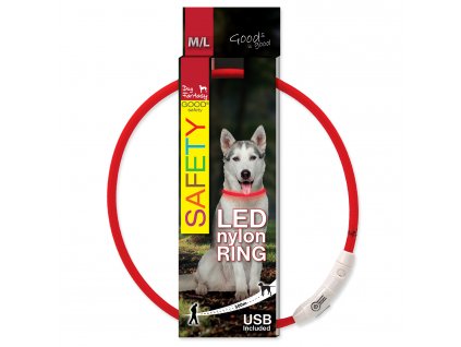 Obojek DOG FANTASY LED nylonový červený M/L 65cm