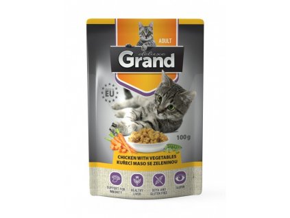 GRAND kaps. kočka deluxe 100% kuřecí se zel. 100 g