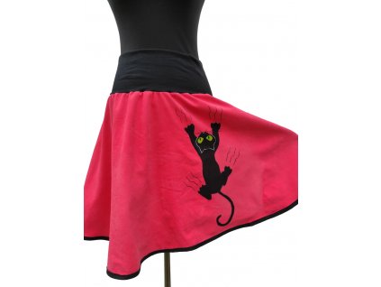 Malovaná půlkolová sukně - Černá kočka visící