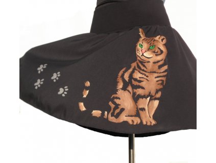 Malovaná půlkolová sukně - Kočka mourovatá
