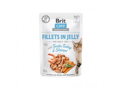 brit care cat fillets in jelly with turkeyshrimps 85g