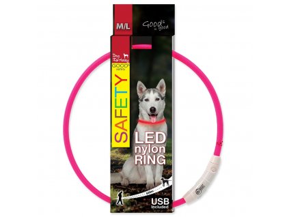 Obojek DOG FANTASY LED nylonový růžový M L 1ks
