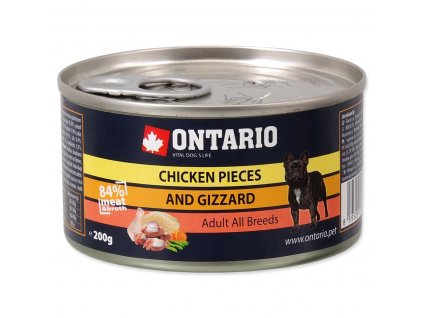 Konzerva ONTARIO Dog Chicken Pieces + Gizzard 200g