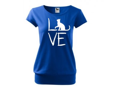 tričko dámské královsky modra love cat white