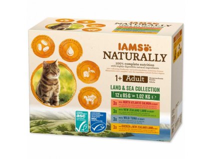 kapsička iams naturally mořské a suchozemské maso v omáčce multipack 12x85g optimized