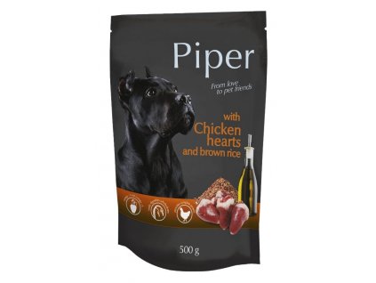 PIPER s kuřecími srdíčky a hnědou rýží, kapsička pro psy 500g