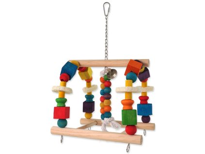 Hračka Bird Jewel závěsná ze dřeva se zvonkem barevná 40x23cm