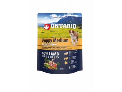 Ontario Puppy Medium jehně&rýže 0,75 kg