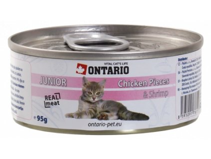 ONTARIO konzerva junior Chicken Pieces + Shrimp 95 g