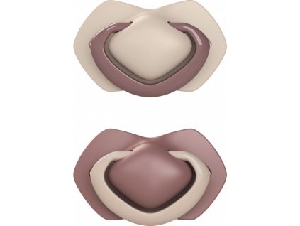 Canpol Babies Sada 2 ks symetrických silikonových dudlíků, 6-18m+,  PURE COLOR růžová/bord