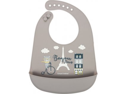 Canpol Babies Canpol babies Silikónový podbradník s vreckom, Bonjour Paris - sivý