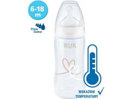 NUK FC+Temperature Control dojčenská fľaša 300 ml BOX-Flow Control cumlík béžová