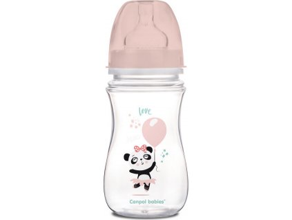 Canpol Babies fľaša so širokým hrdlom, Exotické zvieratá, 240 ml - ružová
