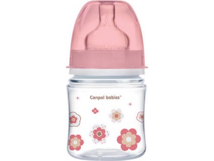 CANPOL 35/216 Antikoliková fľaša so širokým hrdlom Easystart Newborn Baby 120 ml ružové kvety